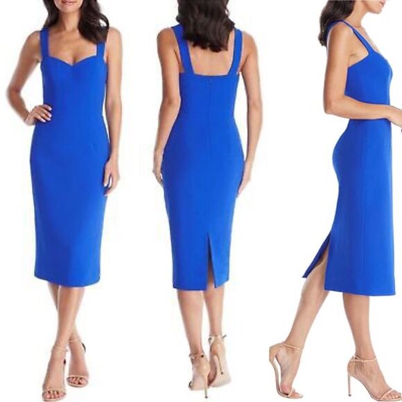 Dress The Population Electric Blue Nicole Sweetheart Neckline Midi Dress M